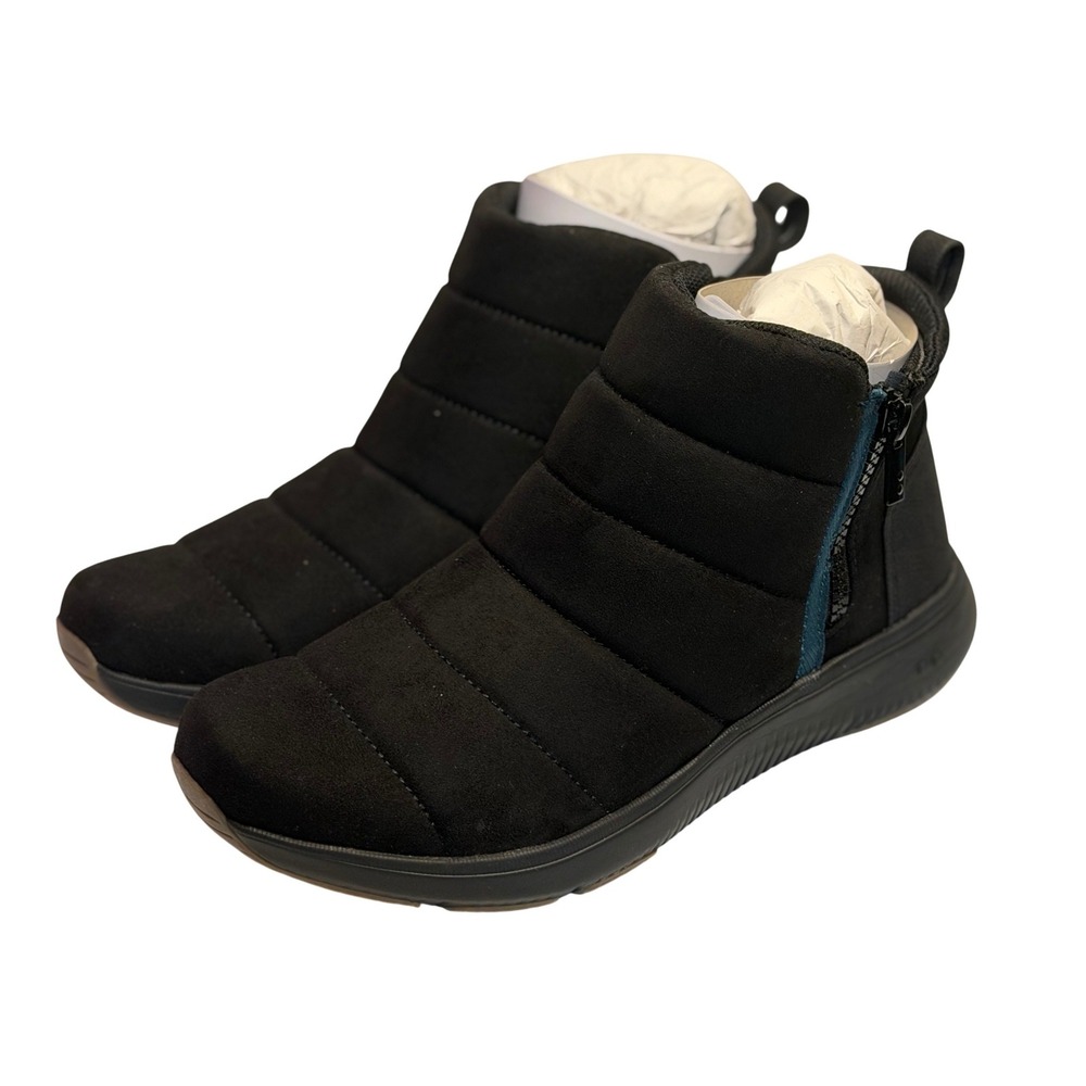 Ryka Paragon Boots Black Water-Repellent Side-Zip Quilted Ankle Size 7.5 Womens